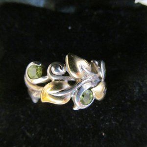 BARBARA BIXBY Silver/18K/Peridots Leaves Ring SZ 7